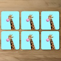 Bubble gum on color background Designer Coaster Set - Blue