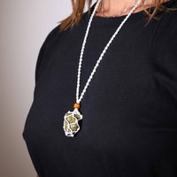 White Gemstone Necklace Cord with Adjustable Length Wooden Bead - White