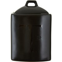 Black Text Stoneware Tea Canister - Black