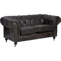 Victor Dark Grey Brown Leather Chesterfield 2 Seat Sofa - Grey