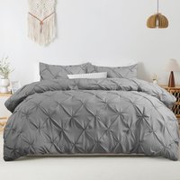 Elegant Pintuck Duvet Cover Set - Grey / Superking