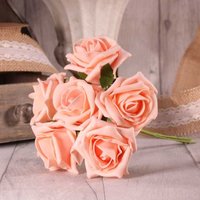 Bunch of 6 Small Foam Tea Roses - Soft Peach
