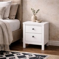 Wyld Haus Gossmere White Bedside Table 2 Drawers Silver Handles - White