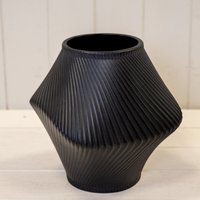 Black Short Graphite Sculptural Ribbed Vase - Black