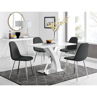 Atlanta White High Gloss Dining Table And 4 Corona Silver Dining Chairs - Black