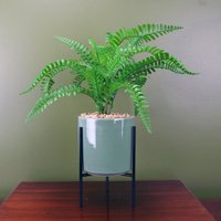 Artificial Fern Plant Ceramic Planter Stand - Green