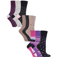 9 Pack Non-BindingElastic Cotton Crew Socks with Stripes Patterned - Black