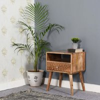 Marlow Light Mango Wood Bedside Table with 1 Drawer Open Slot - Wood