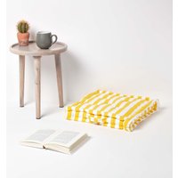 Homescapes Cotton Thick Stripe Floor Cushion - Yellow / 10cm