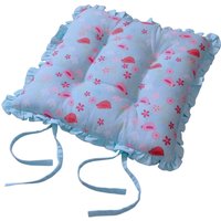 Reversible Frilled Cushion Seat Pad with Ties - Birds and Flowers
