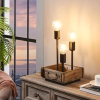 Eglo Wootton Table Lamp - Wooden Crate, 3 Metal Black Lampholders - Brown