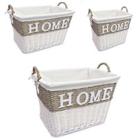 Strong Deep White Wicker Storage Home Laundry Basket Handles Lined - White / 46cm