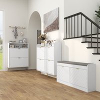 HOMCOM Narrow Shoe Storage Cabinet with 2 Flip Drawers - White