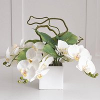 Artificial Lusong Orchid Arrangement in Ceramic Vase - White