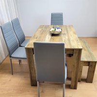 Dining Table Set for 6 Rustic Effect Table With 4 Chairs and 1 Bench - Grey