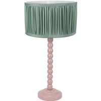 Bobbins Table Lamp with Ruched Pleated Drum Shade - Green / Bulb Included