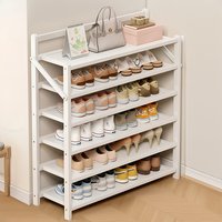 5-Tier Shoe Storage Foldable Waterproof Bamboo Rack - White / 90cm