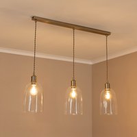 Kira Glass Dome 3 Drop Bar Ceiling Pendant Light with LED Bulbs - Silver