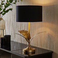 Christina Palm Leaf Table Lamp with Fabric and Metallic Shade and LED Bulb - Black
