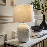 Harrison Medium Geo Ribbed Gloss Ceramic Table Lamp Tapered Shade and LED Bulb - White
