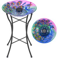 Peacock Glass Solar Bird Bath - Blue
