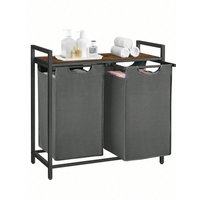 VASAGLE Laundry Basket with 2 Compartments, 2 Removable Liners - Grey / 72cm