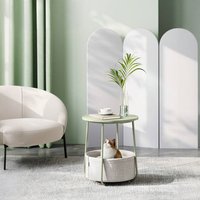 VASAGLE Round Side Table with Fabric Basket - Green