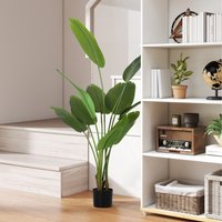 HOMCOM 109cm Artificial Bird of Paradise Plant with Flocking in Pot, Green - Green / 16.5cm