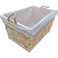 Rope Handle Wooden Weave Lined Storage Basket - Brown