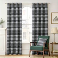 Homescapes Cotton Morocco Striped Curtain Pair - Grey / 228cm / 167cm
