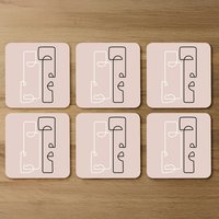 line art of two faces Designer Coaster Set - Pink