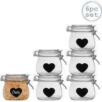 Heart Glass Storage Jars with Heart Labels - Set of 6 - Clear