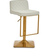 Baina White And Gold Bar Stool With Square Base - White