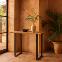 Vouvant Live Edge Light Acacia Console Table with Metal Legs - Black