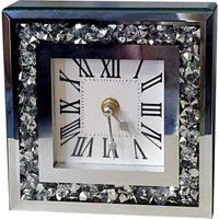 Crushed Diamond Silver Square Wall Clock Roman Numbers - Silver