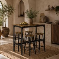 - Tonayo Wooden Rustic Brown 5-Piece Industrial Bar Table and Stool Set