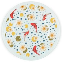 Koi Fish Round Worktop Protector - Textured Glass Chopping Board - Orange