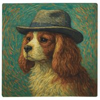 Van Gogh Cavalier King Charles Large Square Worktop Protector - Smooth Glass Chopping Board