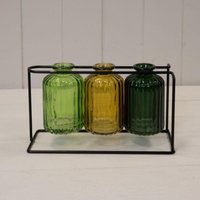 Multicolour Three Glass Bottles with Stand - Multi