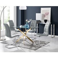 FurnitureboxUK, Leonardo Gold Dining Table With Four Murano Chairs - Grey FurnitureboxUK, Leonardo Gold Dining Table With Four Murano Chairs - Grey