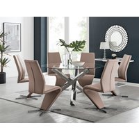 Vogue Round Dining Table 6 Willow Dining Chairs Set - Cappuccino
