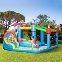 Outsunny 6-in-1 Castle Slide Gun Water Park Wall Blower Indoor Outdoor - Multicoloured