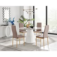 Palma White Marble Effect Dining Table and 4 Milan Gold Leg Chairs - Yellow