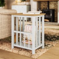 Magazine Rack Side Table Oak Veneer Ready Assembled Painted Finish - Cream Linen / 45cm