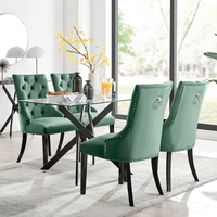 Leonardo Black Leg Glass Dining Table with 4 Belgravia Black Leg Chairs - Green
