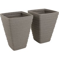 Pair of Tall Trojan Square Planters (Dia. 40cm) Pots - Granite