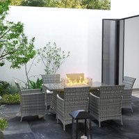 Outsunny 50,000 BTU Fire Pit Table Rattan Dining Set - Grey
