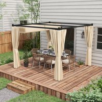 Outsunny Retractable Pergola Canopy with Curtains - Beige