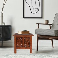 Square Carved Wooden Coffee Table Bedside End Table - Red / 38cm