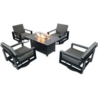 4 Seater Aluminium Garden Sofa with Fire Pit Table Furniture Set - Grey / 1 Fire Pit, Table, 4 Swivel Chairs